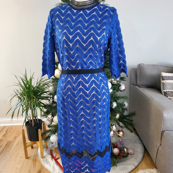 Jax Black Label blue lace midi open back high neck - Picture 6 of 8